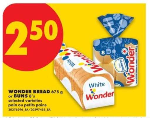 WONDER BREAD 675 g or BUNS 8's