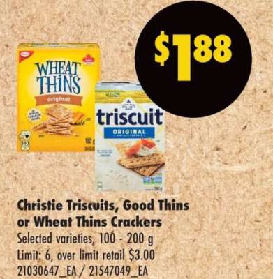 Christie Triscuits, Good Thins or Wheat Thins Crackers