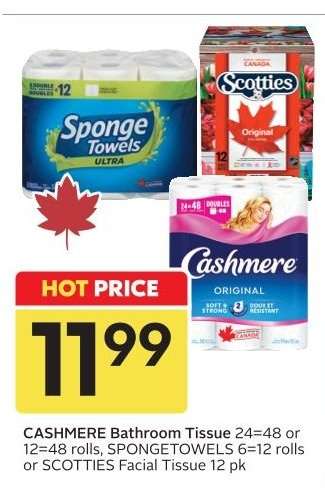 Cashmere Bathroom Tissue, SpongeTowels, Scotties Facial Tissue