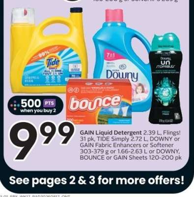 GAIN Liquid Detergent, Flings, TIDE Simply, DOWNY or GAIN Fabric Enhancers or Softener, BOUNCE or GAIN Sheets