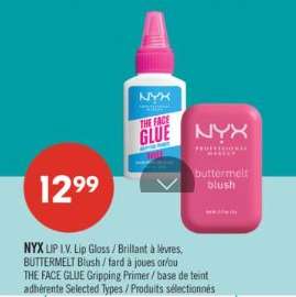 NYX LIP L.V. Lip Gloss / BUTTERMELT Blush / THE FACE GLUE Gripping Primer