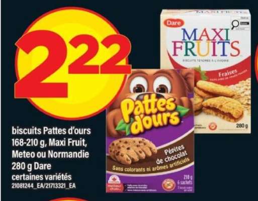 biscuits Pattes d’ours, Maxi Fruit, Meteo ou Normandie