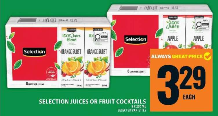 Selection Juices or Fruit Cocktails