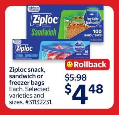 Ziploc Snack, Sandwich or Freezer Bags