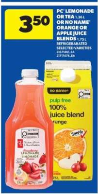 PC Lemonade or Tea / No Name Orange or Apple Juice Blends