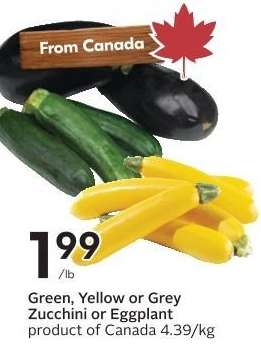 Green, Yellow or Grey Zucchini or Eggplant