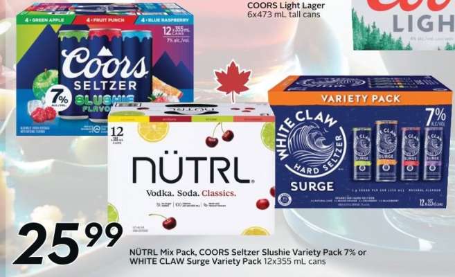 NÜTRL Mix Pack, COORS Seltzer Slushie Variety Pack 7% or WHITE CLAW Surge Variety Pack