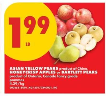 Asian Yellow Pears, Honeycrisp Apples, Bartlett Pears