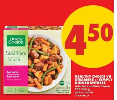 Healthy Choice VH Steamers or Simply Dinner Entrées