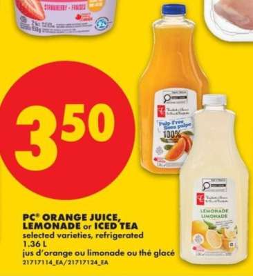 PC Orange Juice, Lemonade or Iced Tea