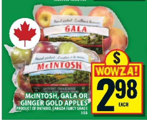 McIntosh, Gala or Ginger Gold Apples