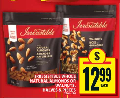 Irresistible Whole Natural Almonds or Walnuts, Halves & Pieces