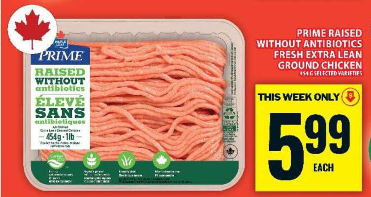 Prime Raised Without Antibiotics Fresh Extra Lean Ground Chicken
