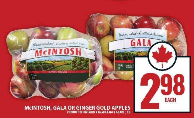 McIntosh, Gala or Ginger Gold Apples