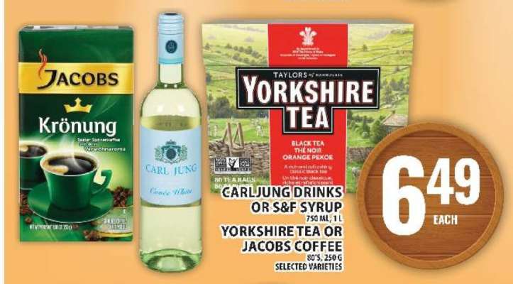 Carl Jung Drinks or S&F Syrup, Yorkshire Tea, or Jacobs Coffee