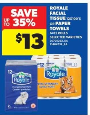 Royale Facial Tissue or Paper Towels
