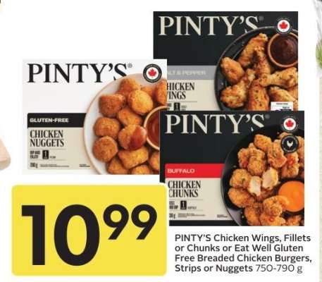 PINTY'S Chicken Wings, Fillets or Chunks or Eat Well Gluten Free Breaded Chicken Burgers, Strips or Nuggets