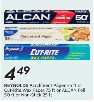 REYNOLDS Parchment Paper or Cut-Rite Wax Paper or ALCAN Foil