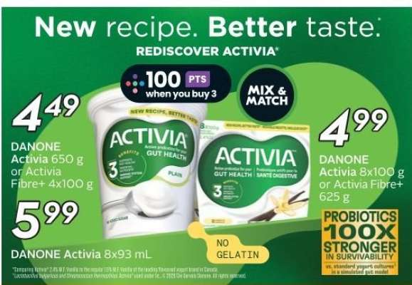 Danone Activia 650g or Activia Fibre+ 4x100g