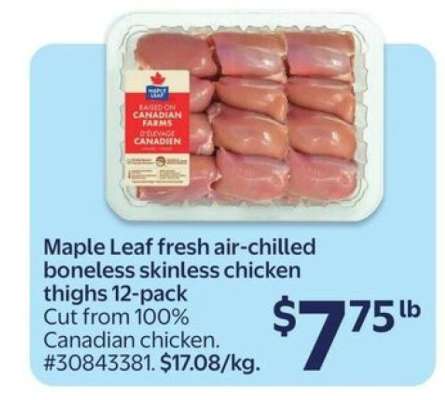 Maple Leaf Fresh Air-Chilled Boneless Skinless Chicken Thighs 12-Pack