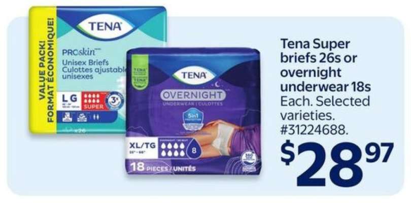 Tena Super briefs 26s or overnight underwear 18s