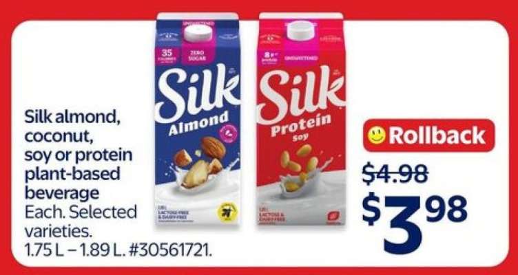 Silk almond, coconut, soy or protein plant-based beverage