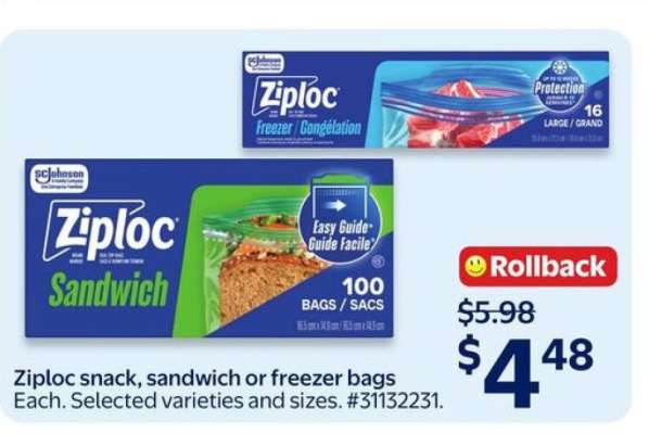 Ziploc Snack, Sandwich or Freezer Bags