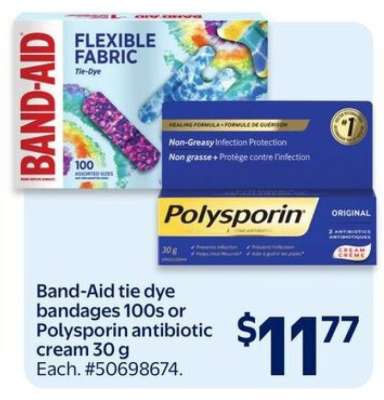Band-Aid tie dye bandages 100s or Polysporin antibiotic cream 30 g