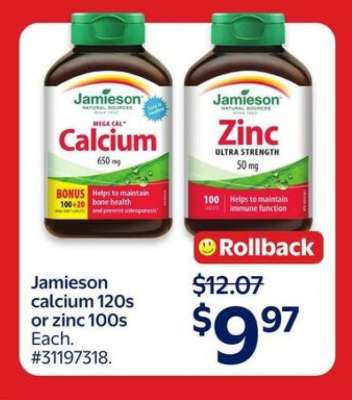 Jamieson Calcium 120s or Zinc 100s