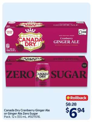 Canada Dry Cranberry Ginger Ale or Ginger Ale Zero Sugar