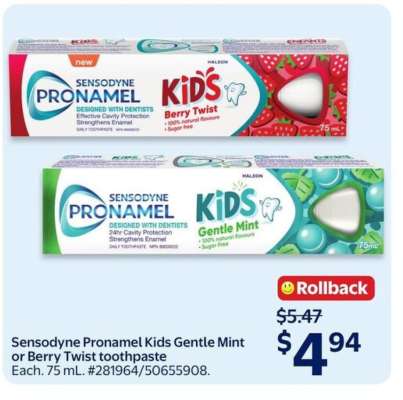 Sensodyne Pronamel Kids Gentle Mint or Berry Twist toothpaste