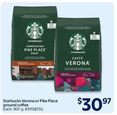 Starbucks Verona or Pike Place ground coffee