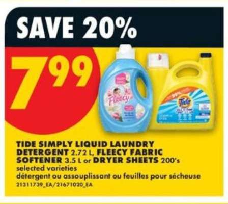 Tide Simply Liquid Laundry Detergent, Fleecy Fabric Softener or Dryer Sheets