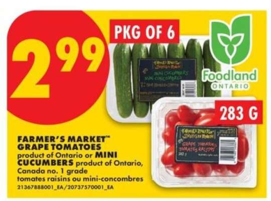 Farmer's Market Grape Tomatoes or Mini Cucumbers