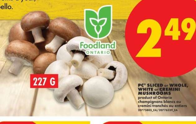 PC Sliced or Whole, White or Cremini Mushrooms