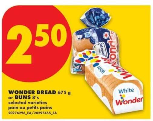 WONDER BREAD 675 g or BUNS 8's