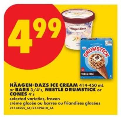 HÄAGEN-DAZS ICE CREAM or BARS, NESTLE DRUMSTICK or CONES