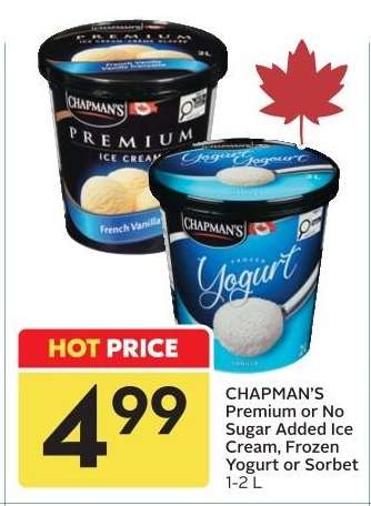 CHAPMAN'S Premium or No Sugar Added Ice Cream, Frozen Yogurt or Sorbet