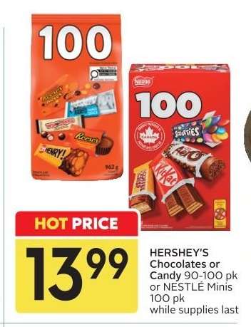 HERSHEY'S Chocolates or Candy 90-100 pk or NESTLÉ Minis 100 pk