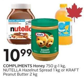 COMPLIMENTS Honey, NUTELLA Hazelnut Spread, KRAFT Peanut Butter