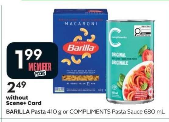 BARILLA Pasta 410 g or COMPLIMENTS Pasta Sauce 680 mL