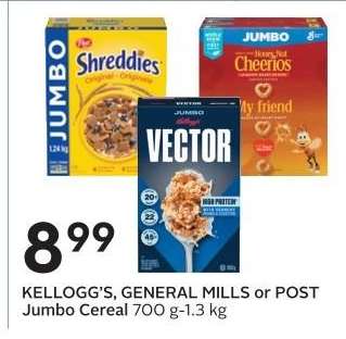 KELLOGG'S, GENERAL MILLS or POST Jumbo Cereal