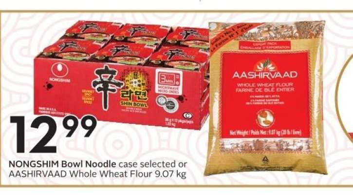 NONGSHIM Bowl Noodle case or AASHIRVAAD Whole Wheat Flour 9.07 kg