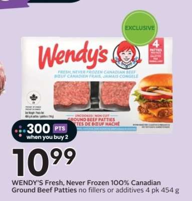 WENDY'S Fresh, Never Frozen 100% Canadian Ground Beef Patties
