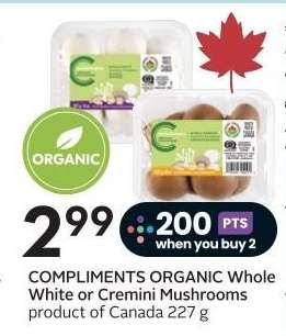COMPLIMENTS ORGANIC Whole White or Cremini Mushrooms