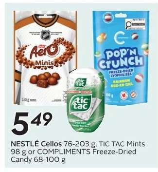 NESTLÉ Cellos, TIC TAC Mints, or COMPLIMENTS Freeze-Dried Candy