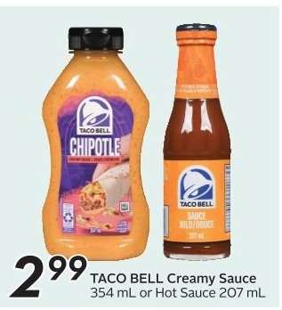TACO BELL Creamy Sauce or Hot Sauce