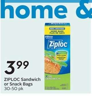 ZIPLOC Sandwich or Snack Bags