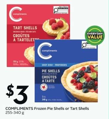 COMPLIMENTS Frozen Pie Shells or Tart Shells