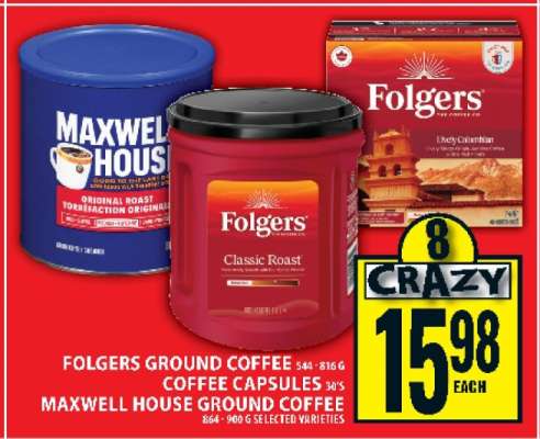 Folgers Ground Coffee, Coffee Capsules, Maxwell House Ground Coffee